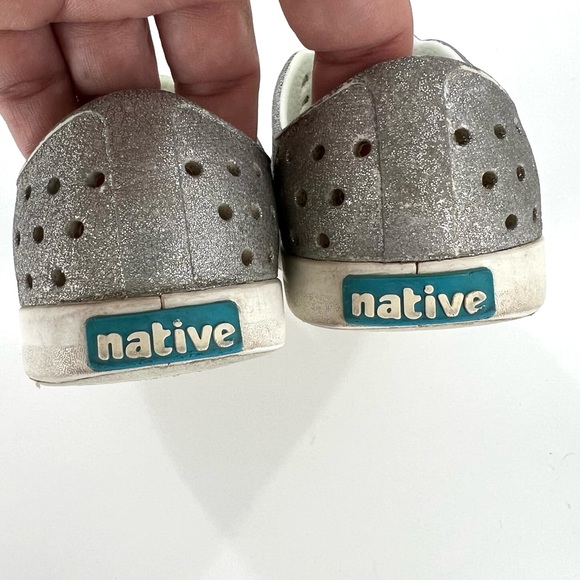 Native Jefferson Bling Slip On Sneakers Silver Disco Bling/ Shell White C9 - Picture 9 of 11